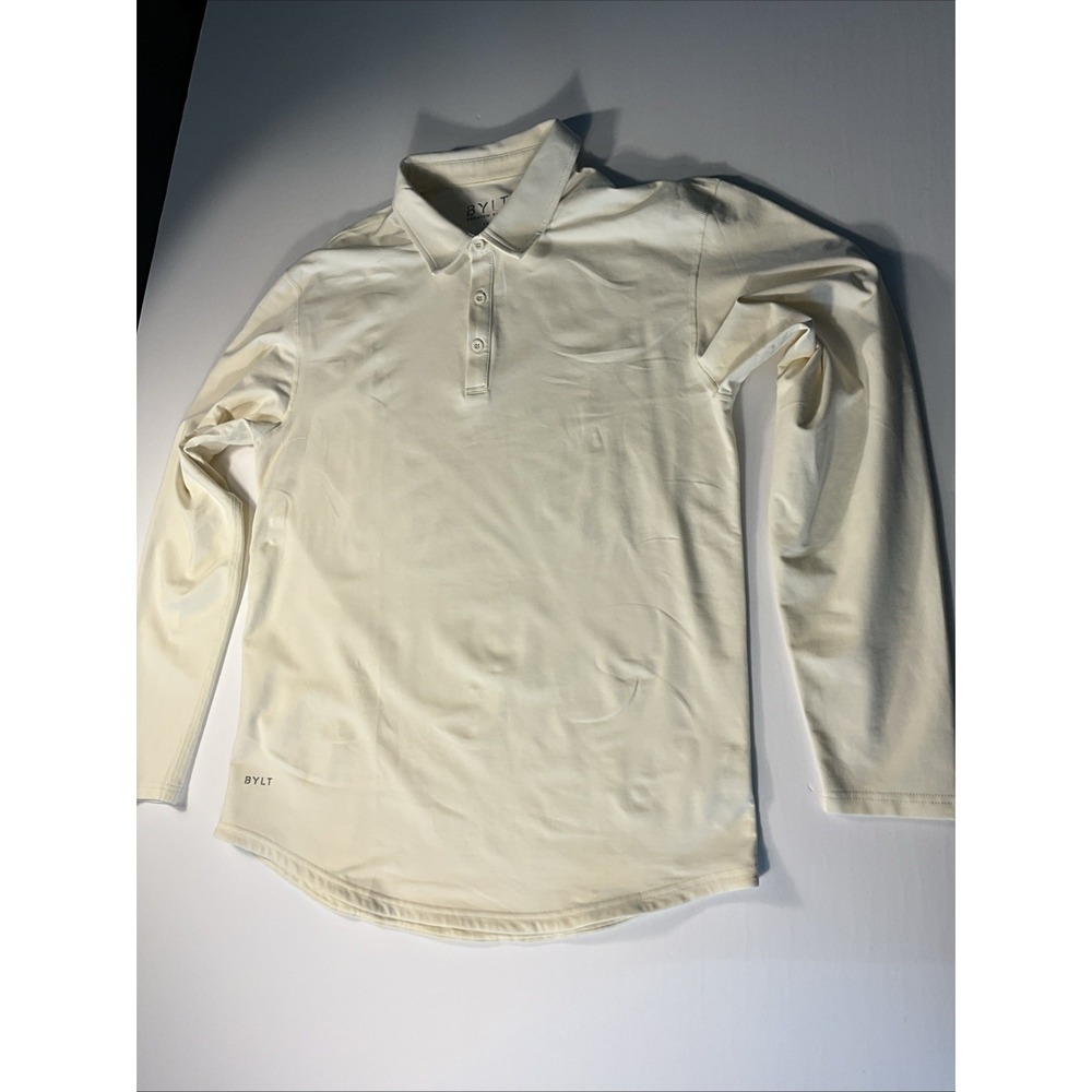 BYLT Basics  Cream Long Sleeve Polo Large